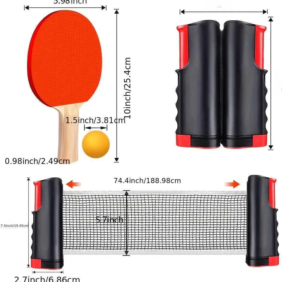 6-teiliges tragbares Tischtennis-Set mit verstellbarem Netz, Schläger und Bällen – kompakte Tragetasche, langlebige ABS-Konstruktion, ideal für Spiele im Innen- und Außenbereich, Tischtennisausrüstung, Indoor-Sportausrüstung