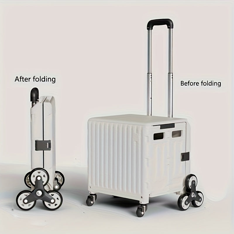 Foldable Utility Cart with Stair-Climbing Wheels, Collapsible Rolling Crate with Telescopic Handle & 360° Spinner Wheels - Durable Plastic Multi-Purpose Hand Truck for Teachers, Shopping, Moving, Storage, Moving Essentials C