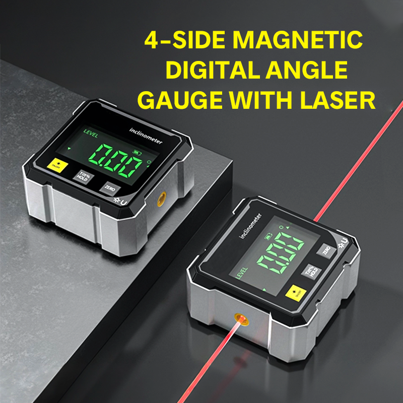 4-seitiger magnetischer digitaler Winkelmesser mit Laser, elektronischer Winkelmesser, Horizontometer, Neigungsmesser, Winkellineal, Neigungsmessung