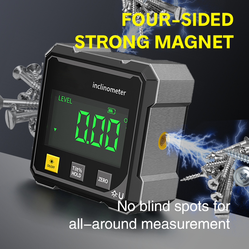 4-seitiger magnetischer digitaler Winkelmesser mit Laser, elektronischer Winkelmesser, Horizontometer, Neigungsmesser, Winkellineal, Neigungsmessung