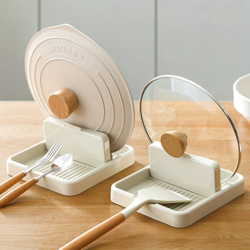 Faltbarer Deckelhalter – Praktische Deckelablage zum Kochen und Servieren – Hält Löffel und Küchenutensilien ordentlich – Geeignet für Küchenarbeitsplatte und Herd – Vielseitiges Kunststoffregal