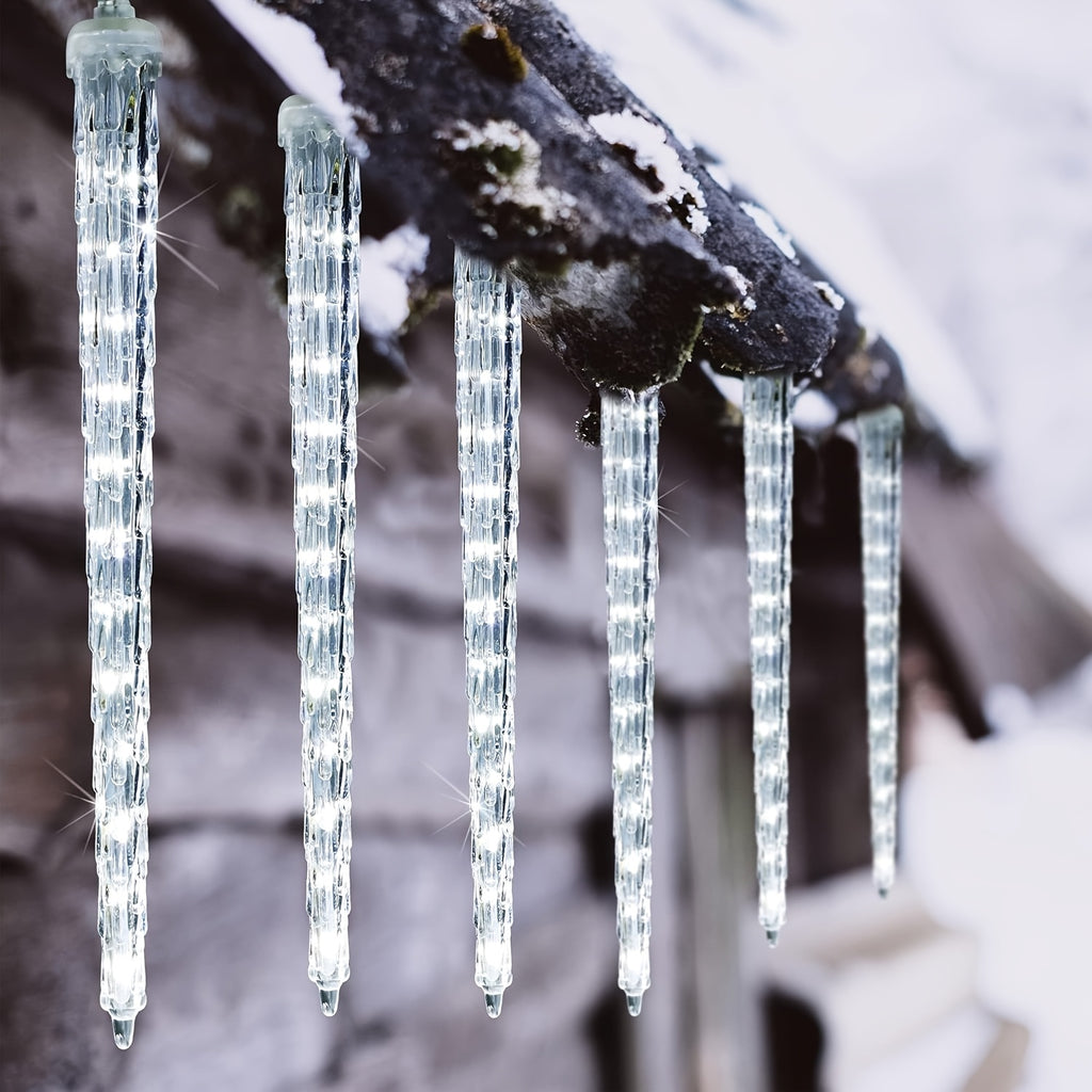 8-Pack Solar-Powered Icicle Lights - Outdoor Christmas Decoration with Solar Charging, Auto-Cycling On/Off, No Wiring Needed, for Garden, Roof, Tree, Party - Energy-Efficient Solar icicle lamps (192 SMD LEDs, 5.3m/17.5ft, Dur