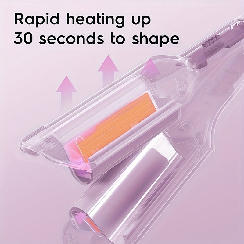 Lockenstab mit Kreppfunktion, Wellen-Lockenstab mit Kreppfunktion, Lockenstab für tiefe Wellen mit 2 Aufsätzen für Damen, geeignet für breite und tiefe Wellen, Geschenkidee für Frauen, Geburtstagsgeschenk, Muttertagsgeschenk, Pur