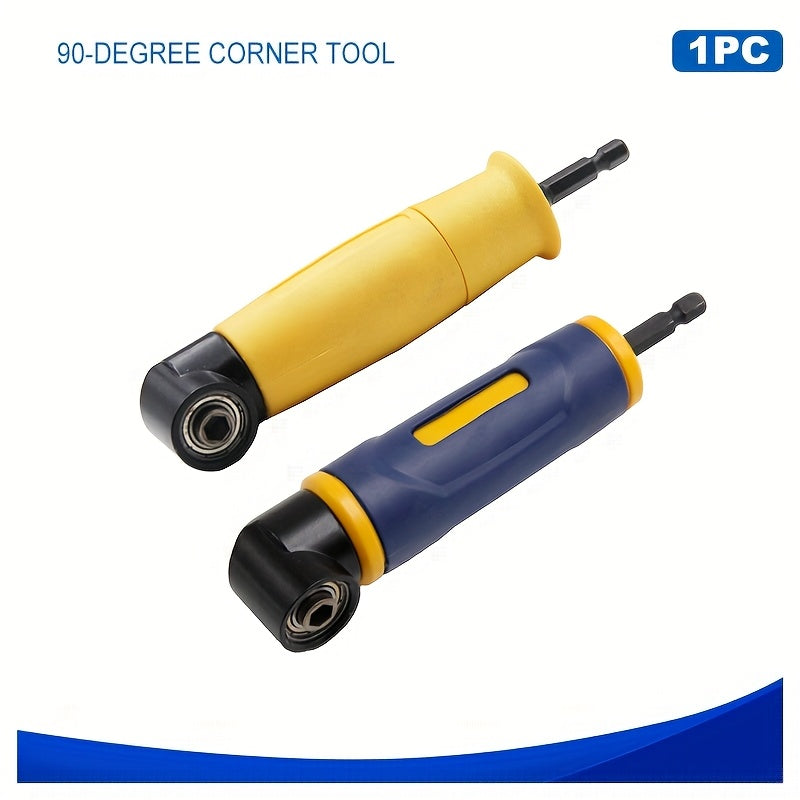 1 Stück 90°-Winkelschraubendreher-Adapter mit extra langem, ergonomischem Griff und zweifarbigem Design (Gelb/Blau) – Robustes Handwerkzeug für enge Stellen, kein Stromanschluss erforderlich