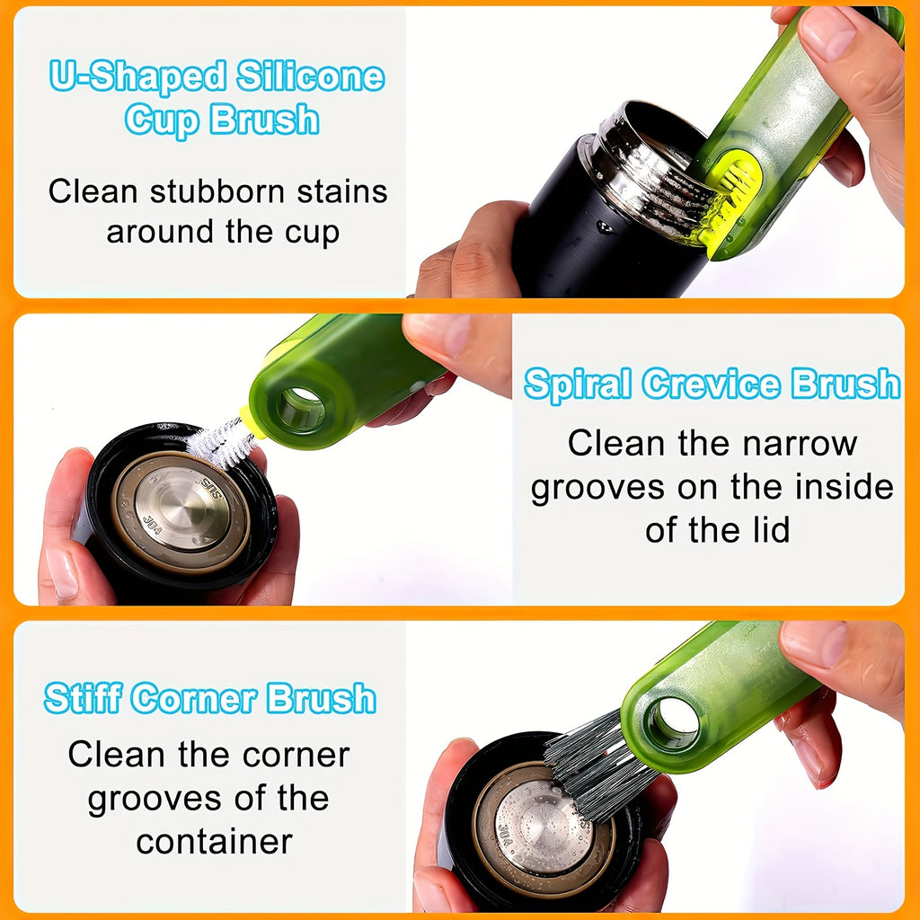 3-in-1 Mehrzweck-Flaschenreinigungsbürste – Tragbar, robust für Glas und mehr, ideal für Küche, Reinigung, vielseitig einsetzbar, auch als Becherdeckel oder Wasserflaschenreiniger geeignet.