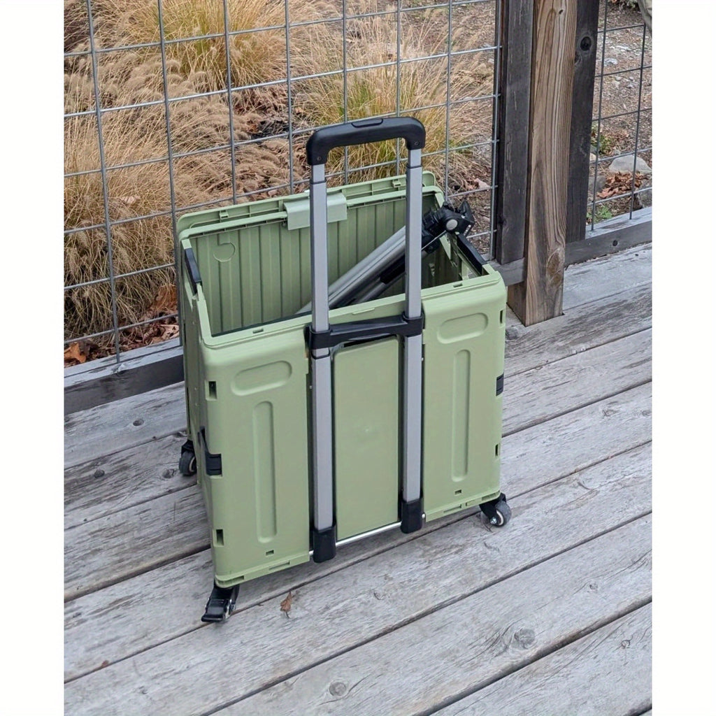 Heavy-Duty Foldable Utility Cart with 4 Rotating Wheels & Telescoping Handle - Collapsible Portable Rolling Crate Handcart, Durable Plastic/Metal Construction for Travel, Shopping, Office, Teachers, Luggage Storage, Office Or