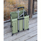 Heavy-Duty Foldable Utility Cart with 4 Rotating Wheels & Telescoping Handle - Collapsible Portable Rolling Crate Handcart, Durable Plastic/Metal Construction for Travel, Shopping, Office, Teachers, Luggage Storage, Office Or