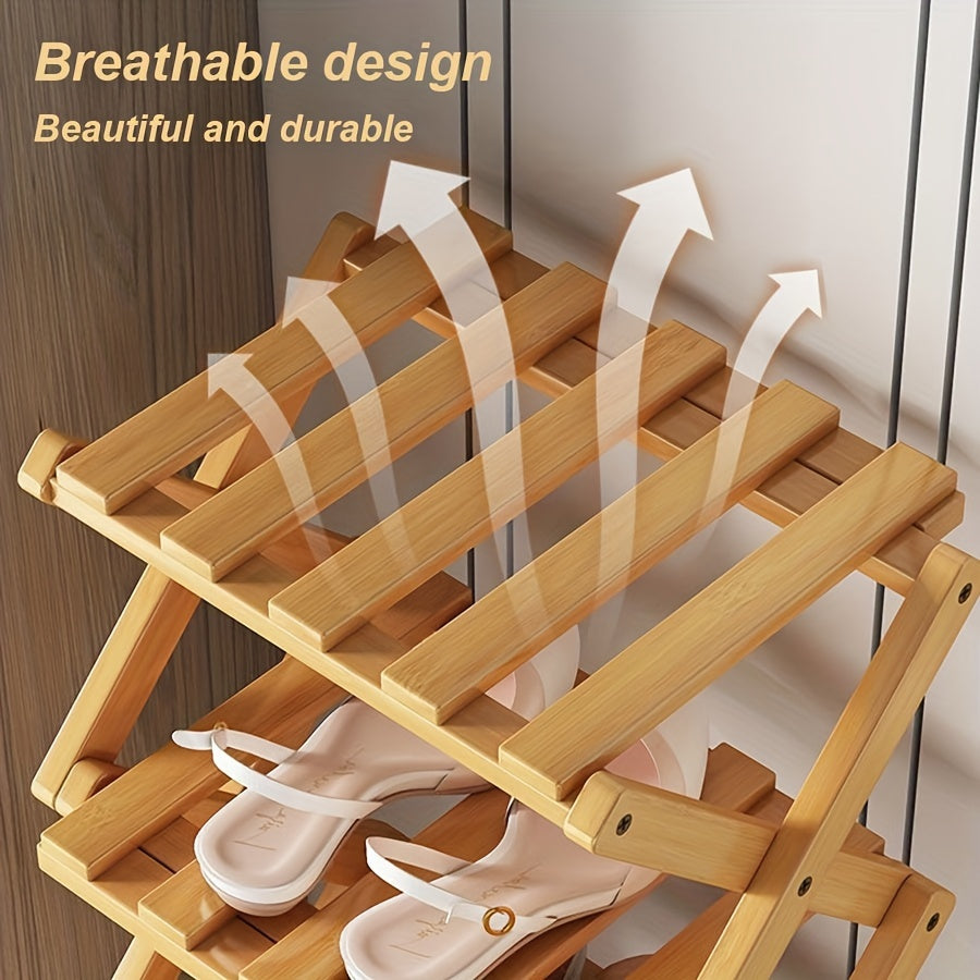 Adjustable & Foldable Bamboo Shoe Rack - Space-Saving 3-9 Tier Shoe Organizer for Small Spaces, No-Install Expandable Design for Home & Office, Natural Wood Finish, Shoe Storage Organizer