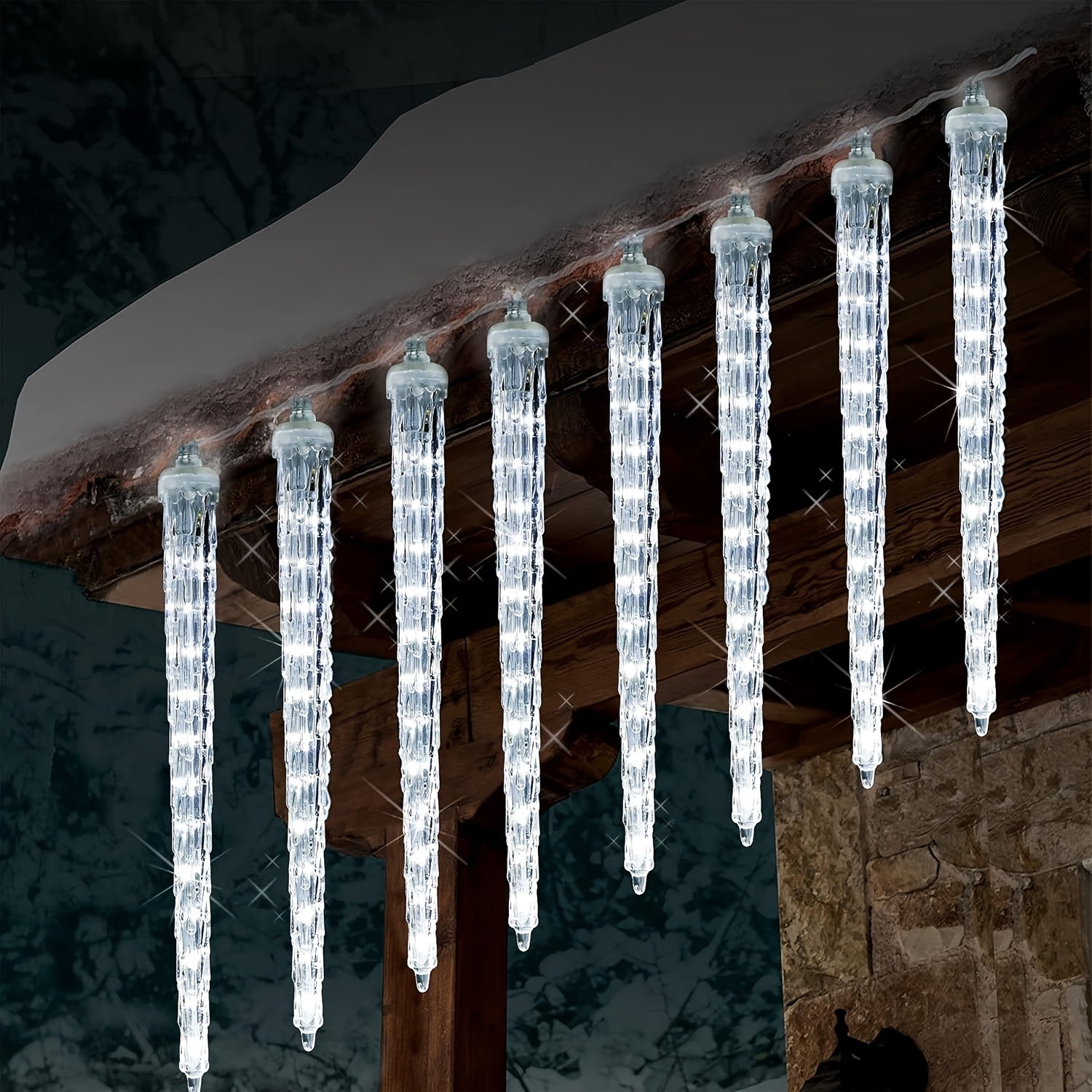 8-Pack Solar-Powered Icicle Lights - Outdoor Christmas Decoration with Solar Charging, Auto-Cycling On/Off, No Wiring Needed, for Garden, Roof, Tree, Party - Energy-Efficient Solar icicle lamps (192 SMD LEDs, 5.3m/17.5ft, Dur