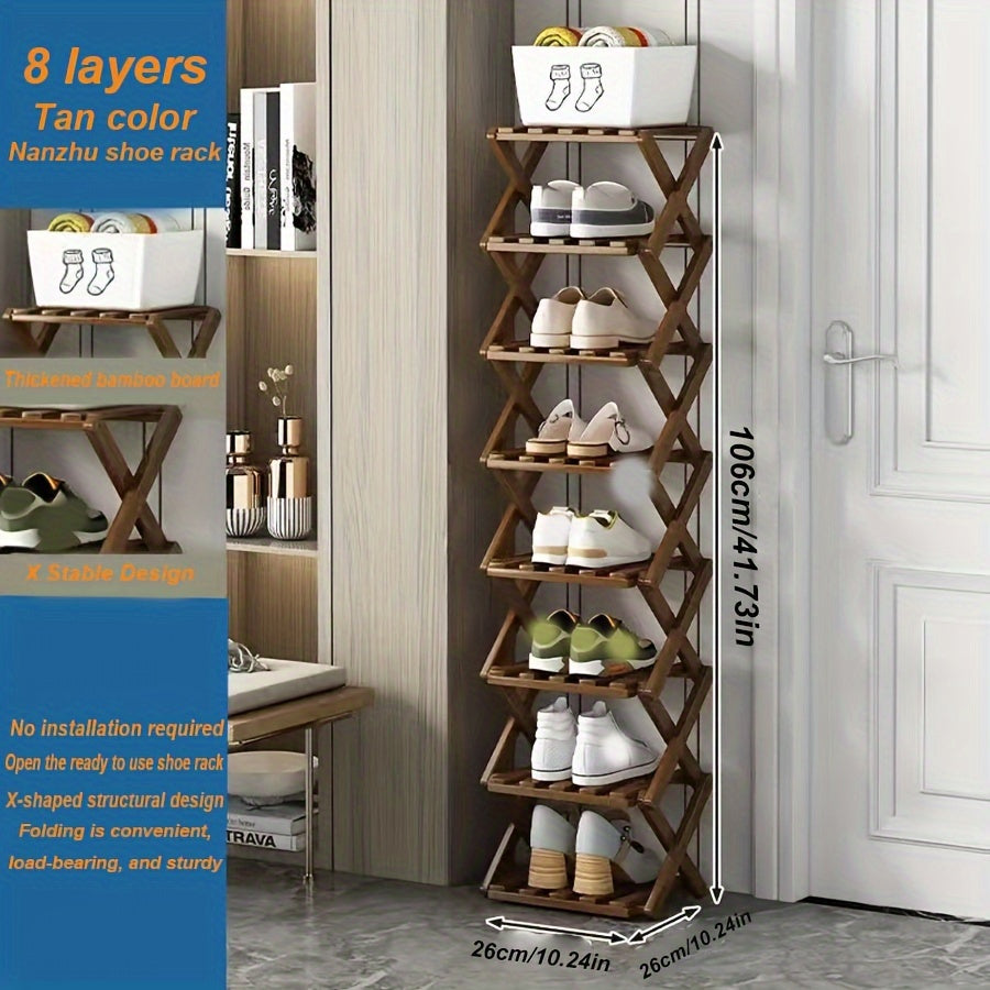 Adjustable & Foldable Bamboo Shoe Rack - Space-Saving 3-9 Tier Shoe Organizer for Small Spaces, No-Install Expandable Design for Home & Office, Natural Wood Finish, Shoe Storage Organizer