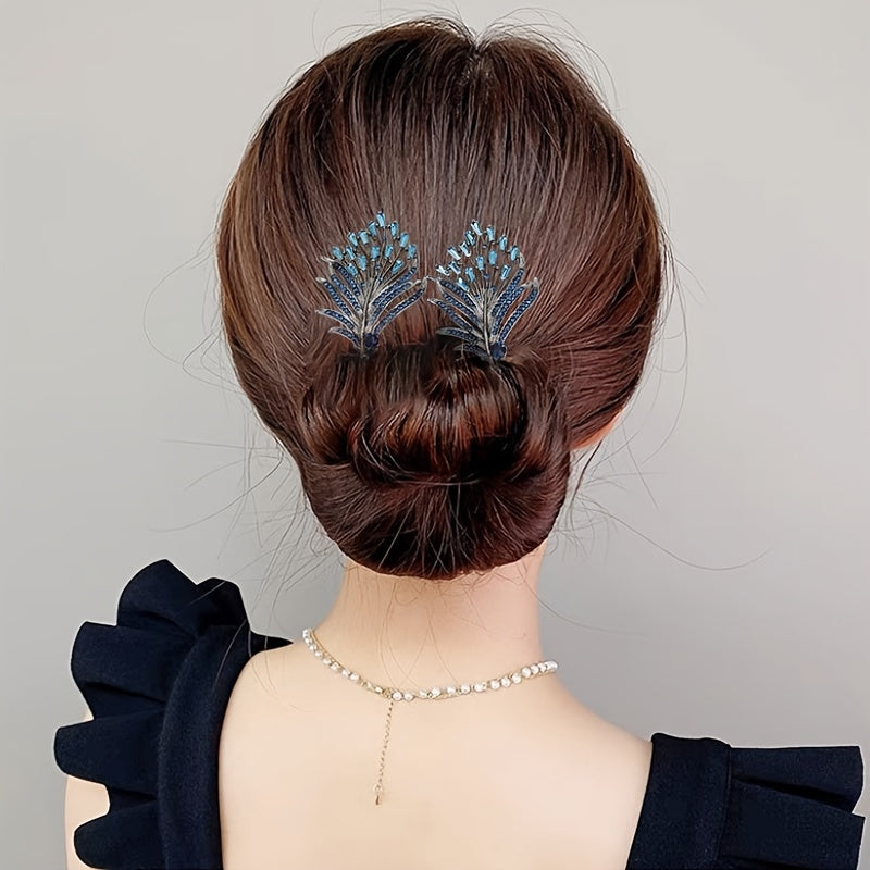 Strass-Feder-Zopfclip, Haarknotenwickler, Lockenwickler, Haarstylingstab