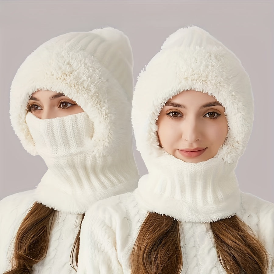 3-in-1 Wintermütze aus Fleece für Damen: Mütze, Gesichtsmaske und Halswärmer in einem – weiches Plüschfutter mit Ohrenklappen, elastischer Bund, ideal zum Skifahren, Radfahren und für Outdoor-Aktivitäten. Handwaschbar und kompakt zu verstauen.