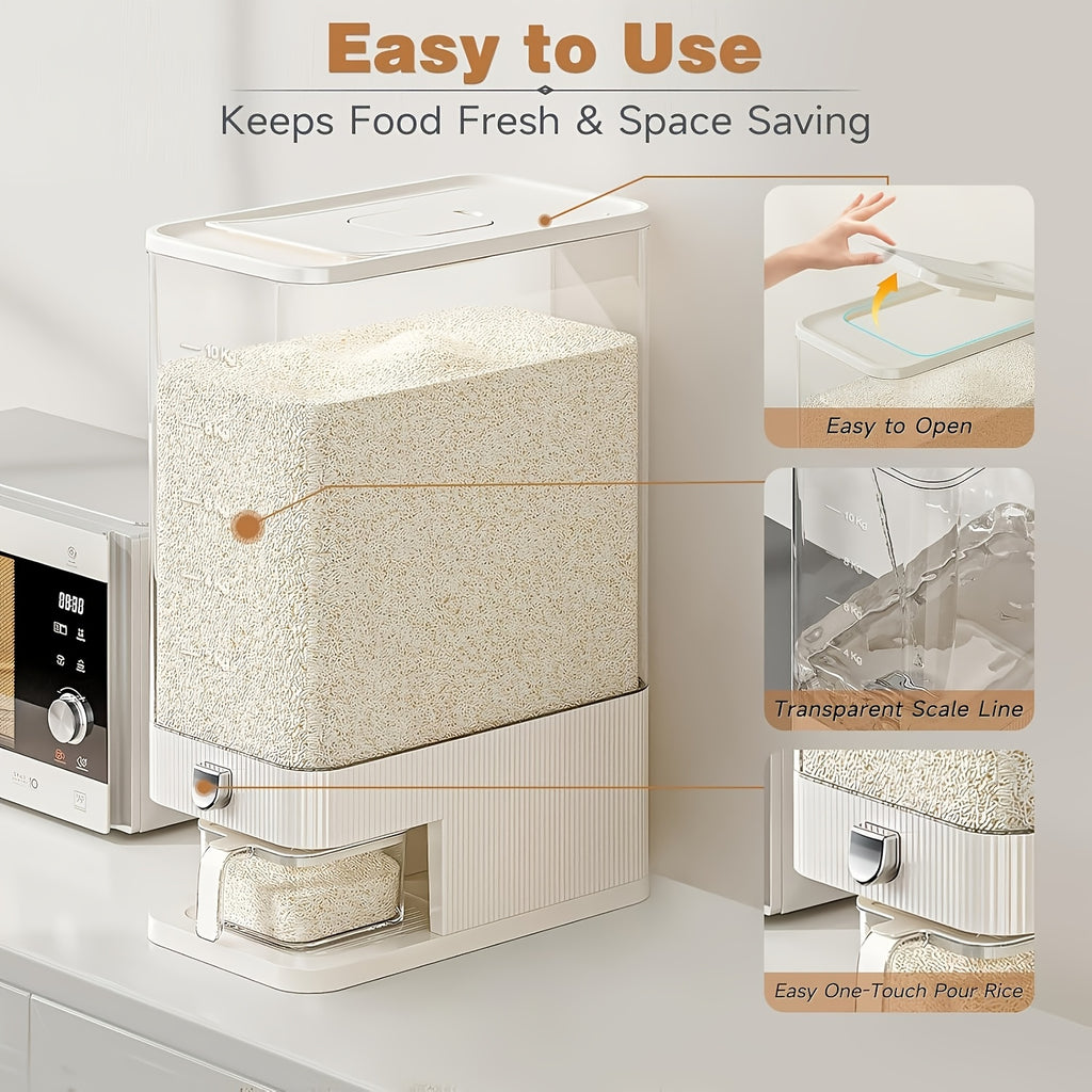 Großer, luftdichter Lebensmittelbehälter, Reisspender mit Messbecher, 11,34 kg Lebensmittelbehälter, feuchtigkeitsbeständiger, luftdichter Reisbehälter für den Haushalt, Reistank, Mehlbehälter