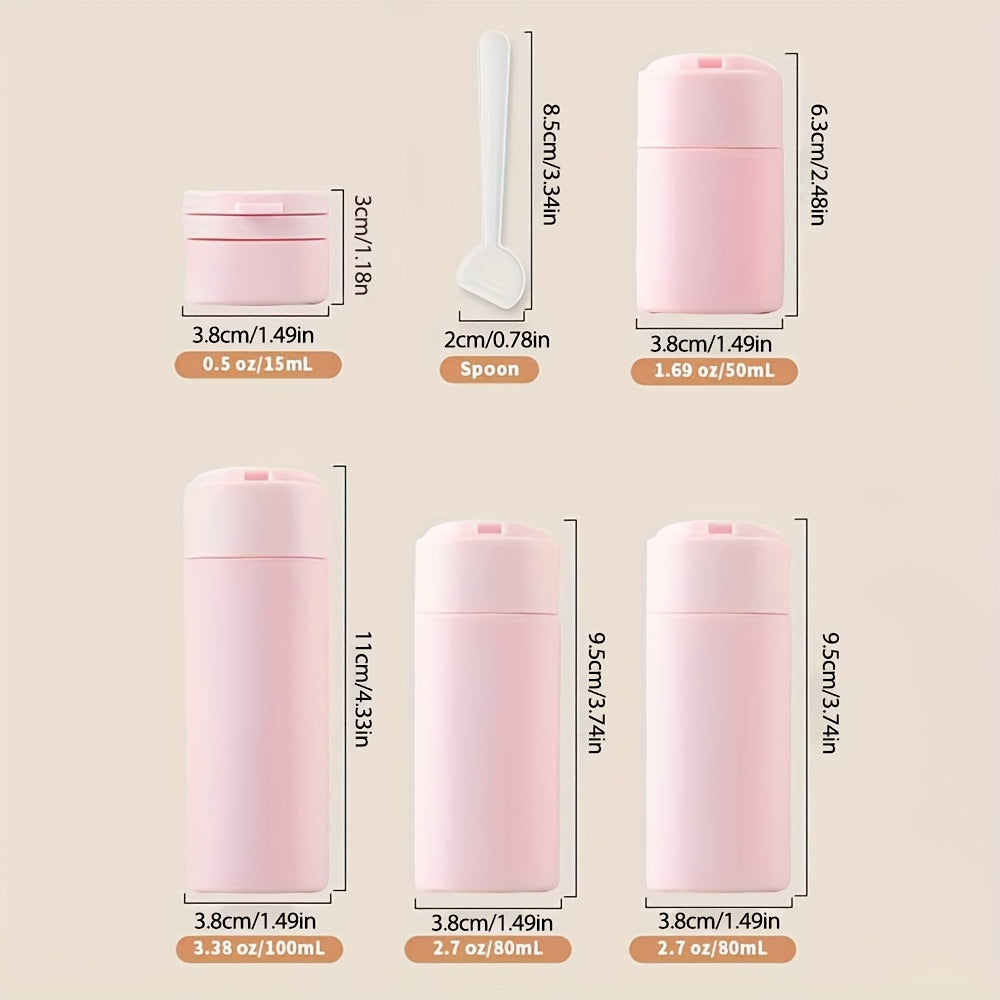 5-teiliges Reiseflaschen-Set mit Löffel und Etikettenaufklebern für Shampoo, Spülung, Lotion und Reinigungsmittel – Unverzichtbar für Fitnessstudio und Reisen