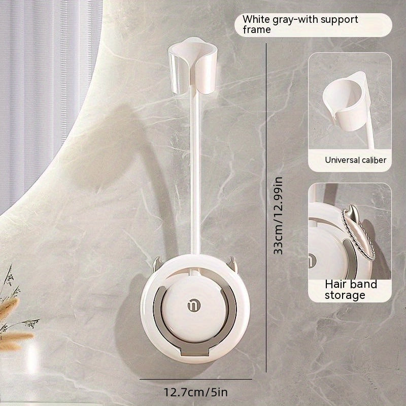 1 Stück universelle, spurlose Wandhalterung für Haartrockner, Haartrocknerhalterung für Badezimmer ohne Bohren, 360° verstellbarer, freihändiger Haartrocknerhalter aus Kunststoff, Badezimmerzubehör