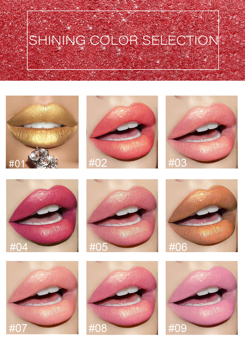 Glänzender Metallic-Lippenstift, perlmuttartiger Lippenstift mit Farbtemperaturwechsel, goldener Lippenstift