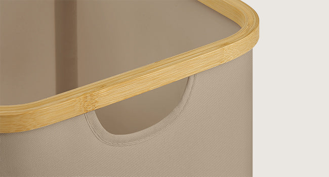 SONGMICS Wäschekorb mit Deckel,Wäschesammler mit 3 Fächern,150 L,herausnehmbarer Wäschesack,Griffe aus Bambus,zusammenklappbar