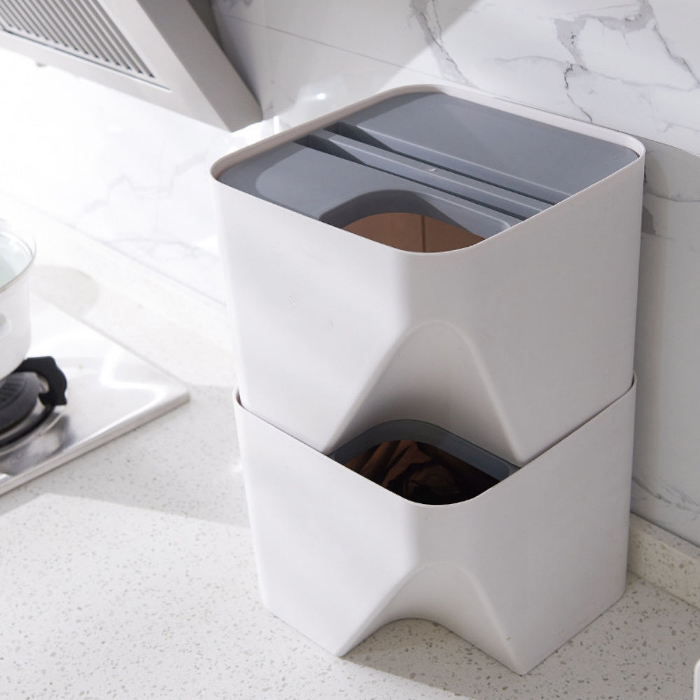 1 stapelbarer Mülleimer mit Deckel, einfacher Küchenabfalleimer, Toiletten- und Haushalts-Papierkorb aus Kunststoff für Wohnzimmer, Küche, Bad, Schlafzimmer und Büro