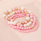 4-teiliges Set schlichter weißer Kunstperlen-Herzarmbänder, elegantes handgefertigtes Schmuckaccessoire