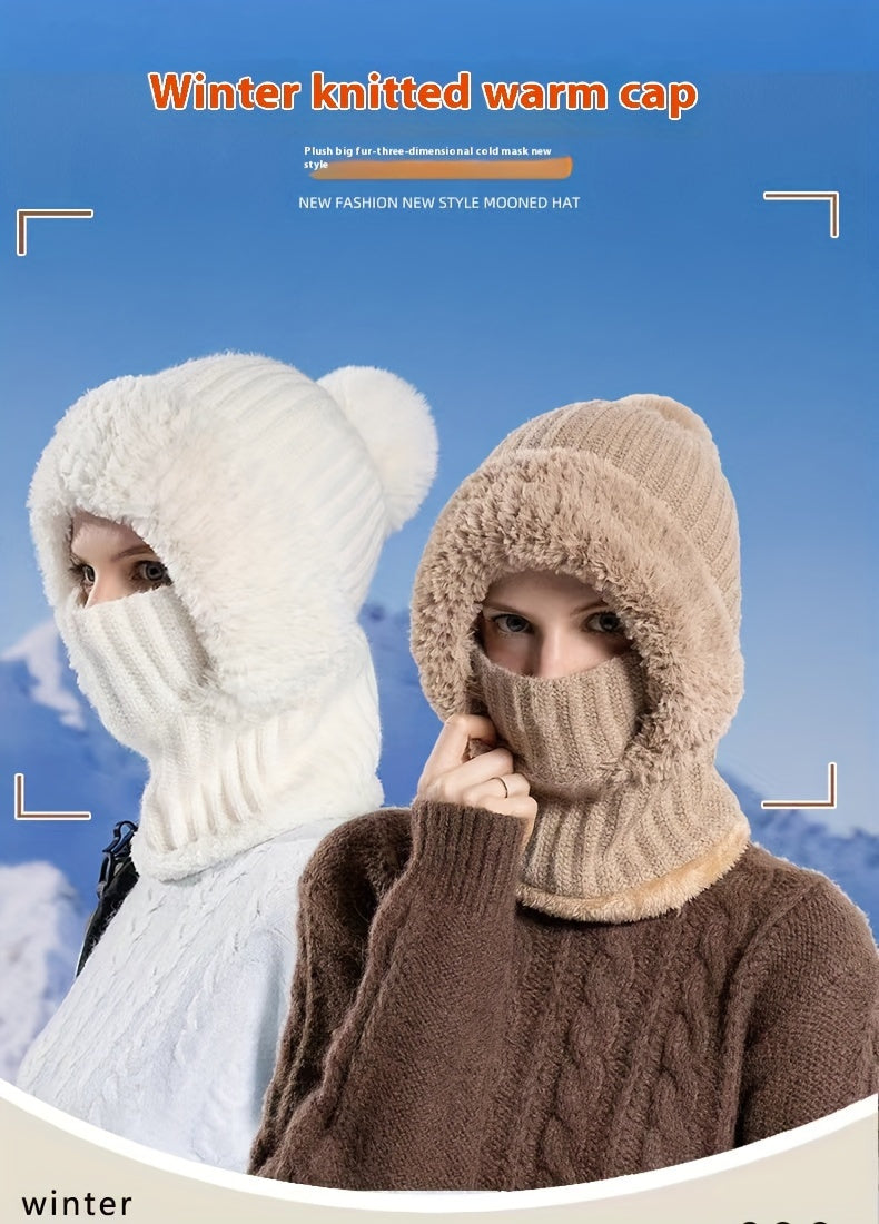 3-in-1 Wintermütze aus Fleece für Damen: Mütze, Gesichtsmaske und Halswärmer in einem – weiches Plüschfutter mit Ohrenklappen, elastischer Bund, ideal zum Skifahren, Radfahren und für Outdoor-Aktivitäten. Handwaschbar und kompakt zu verstauen.