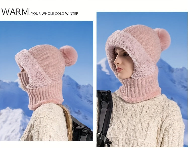 3-in-1 Wintermütze aus Fleece für Damen: Mütze, Gesichtsmaske und Halswärmer in einem – weiches Plüschfutter mit Ohrenklappen, elastischer Bund, ideal zum Skifahren, Radfahren und für Outdoor-Aktivitäten. Handwaschbar und kompakt zu verstauen.