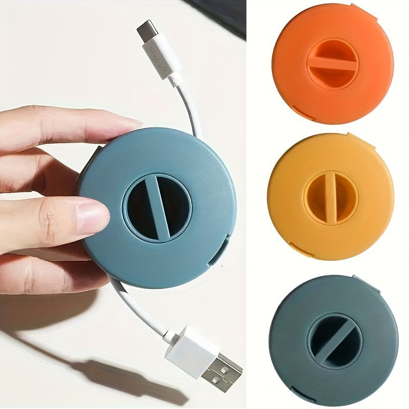 Rotatable Cable Organizer Box - Compact Portable Round Design with 360° Rotating Base, Durable PP Plastic Cord Management System for Home Office Desk, Travel & Workspace Organization, Sleek Storage Bins for Chargers, Cables,