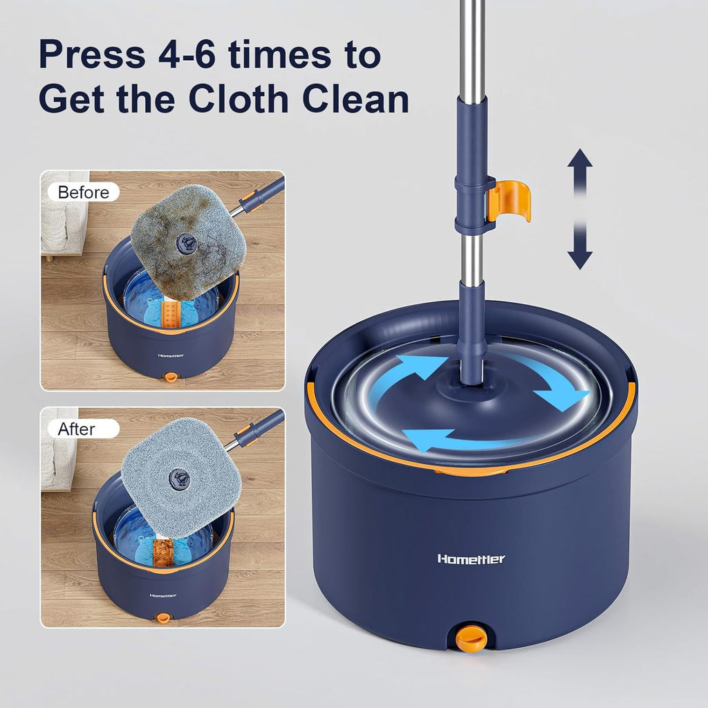 Wischmopp-Set mit Eimer, 2-in-1-Bodenwischer und Fensterwischer (132 cm) – 2-Kammer-System zur Trennung von Schmutz und Frischwasser mit 4 Mikrofaser-Wischpads für die Fenster- und Bodenreinigung