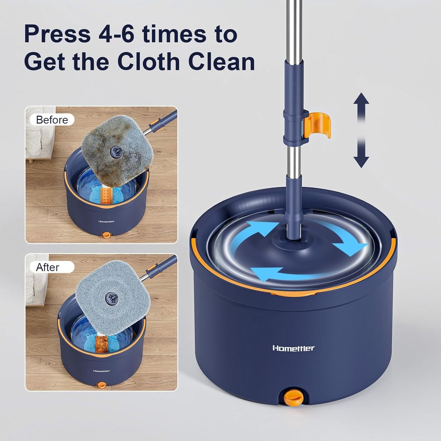 Wischmopp-Set mit Eimer, 2-in-1-Bodenwischer und Fensterwischer (132 cm) – 2-Kammer-System zur Trennung von Schmutz und Frischwasser mit 4 Mikrofaser-Wischpads für die Fenster- und Bodenreinigung