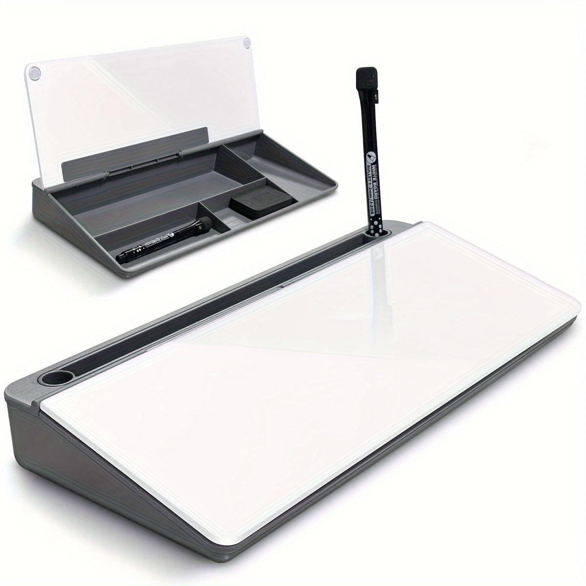 Elegantes, kompaktes Whiteboard aus Glas mit integriertem Stauraum – Moderner Schreibtisch-Organizer aus gehärtetem Glas und Tastaturhalter, schlankes Design für effizientes Arbeitsplatzmanagement