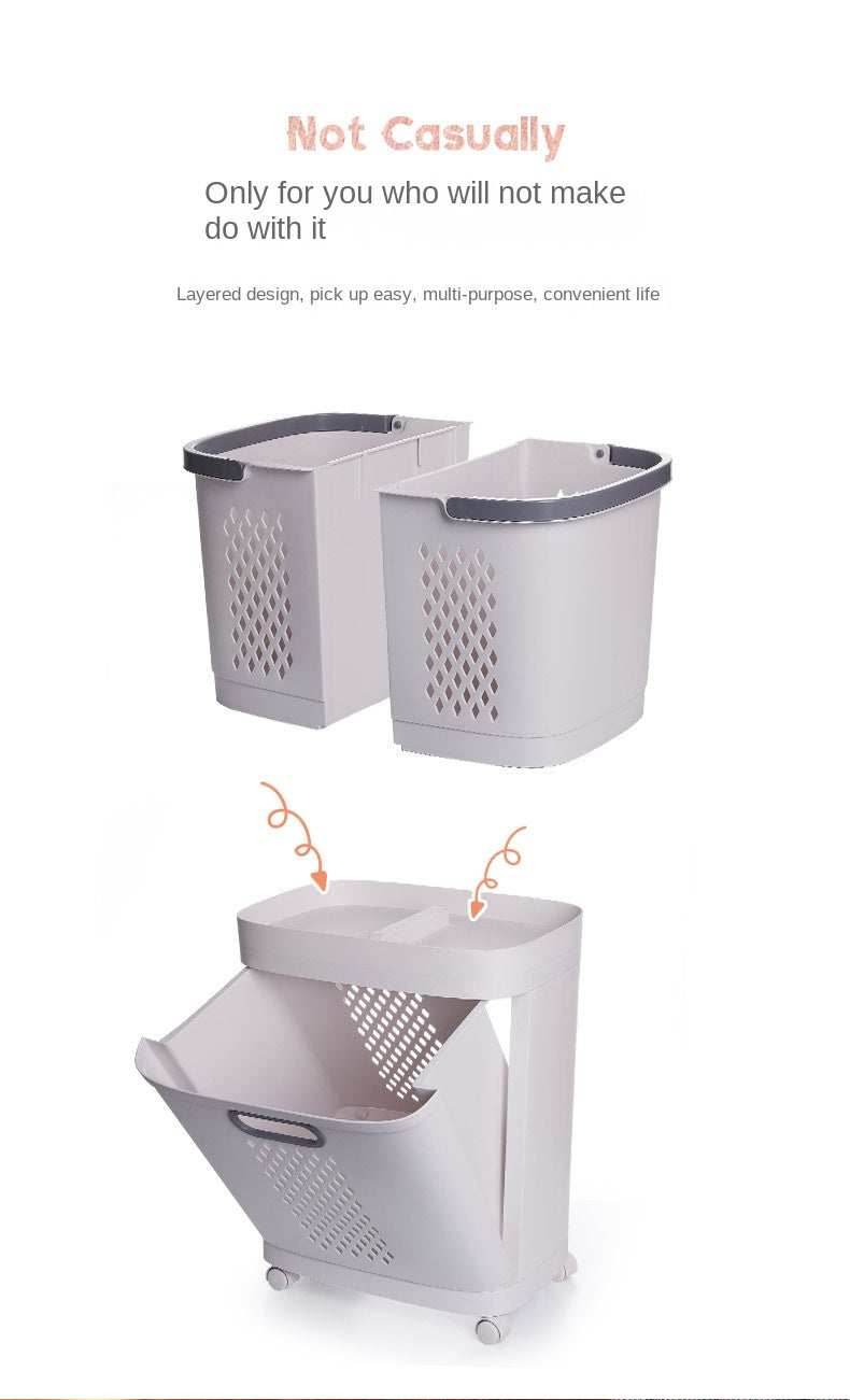 Moderner, ergonomischer Wäschekorb mit Deckel – Robustes Kunststoffdesign, mehrere Fächer für effizientes Sortieren der Wäsche, ideal für Bad und Haushalt, unverzichtbares Utensil für die Waschküche | Moderner Wäschekorb | Robuster Kunststoffkorb