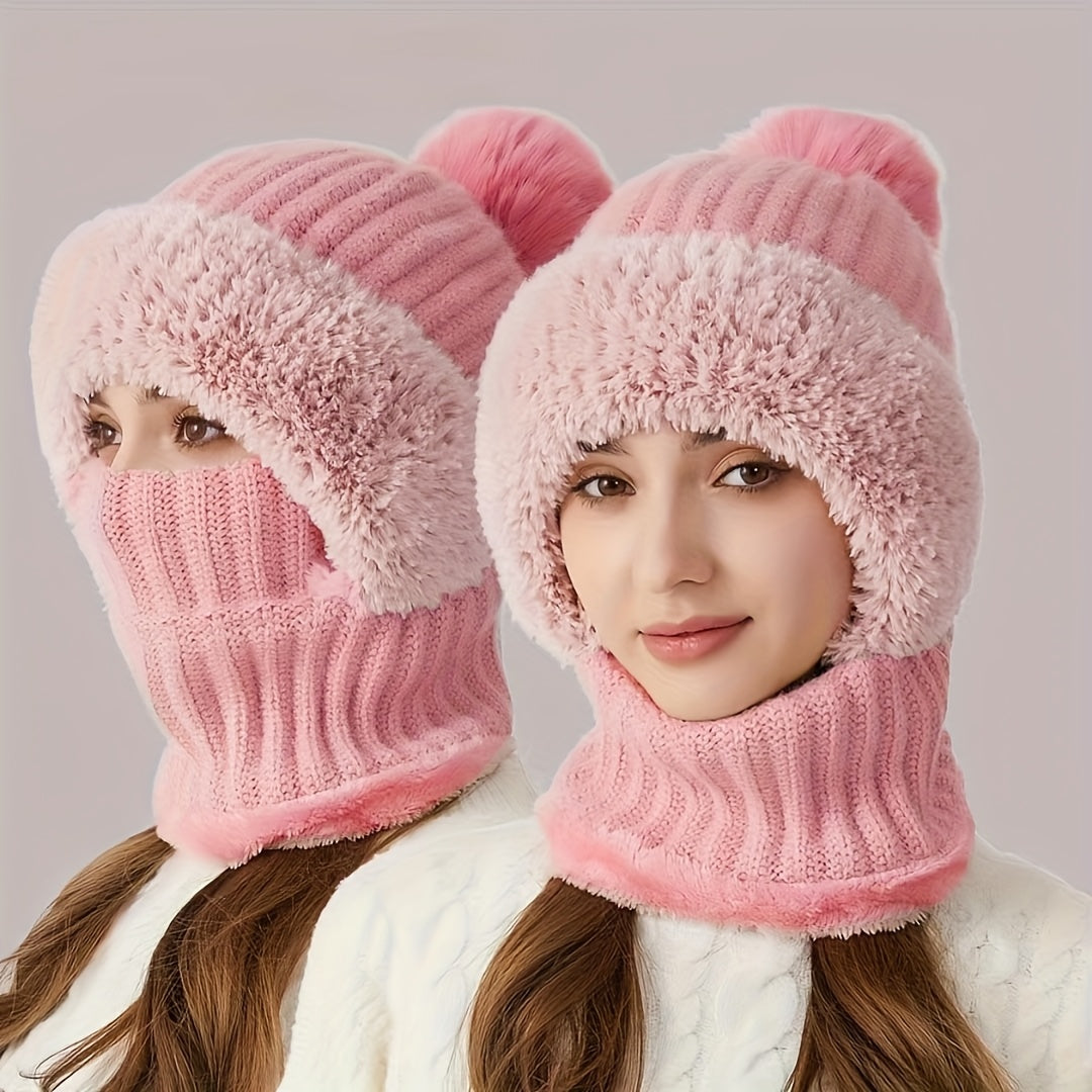 3-in-1 Wintermütze aus Fleece für Damen: Mütze, Gesichtsmaske und Halswärmer in einem – weiches Plüschfutter mit Ohrenklappen, elastischer Bund, ideal zum Skifahren, Radfahren und für Outdoor-Aktivitäten. Handwaschbar und kompakt zu verstauen.