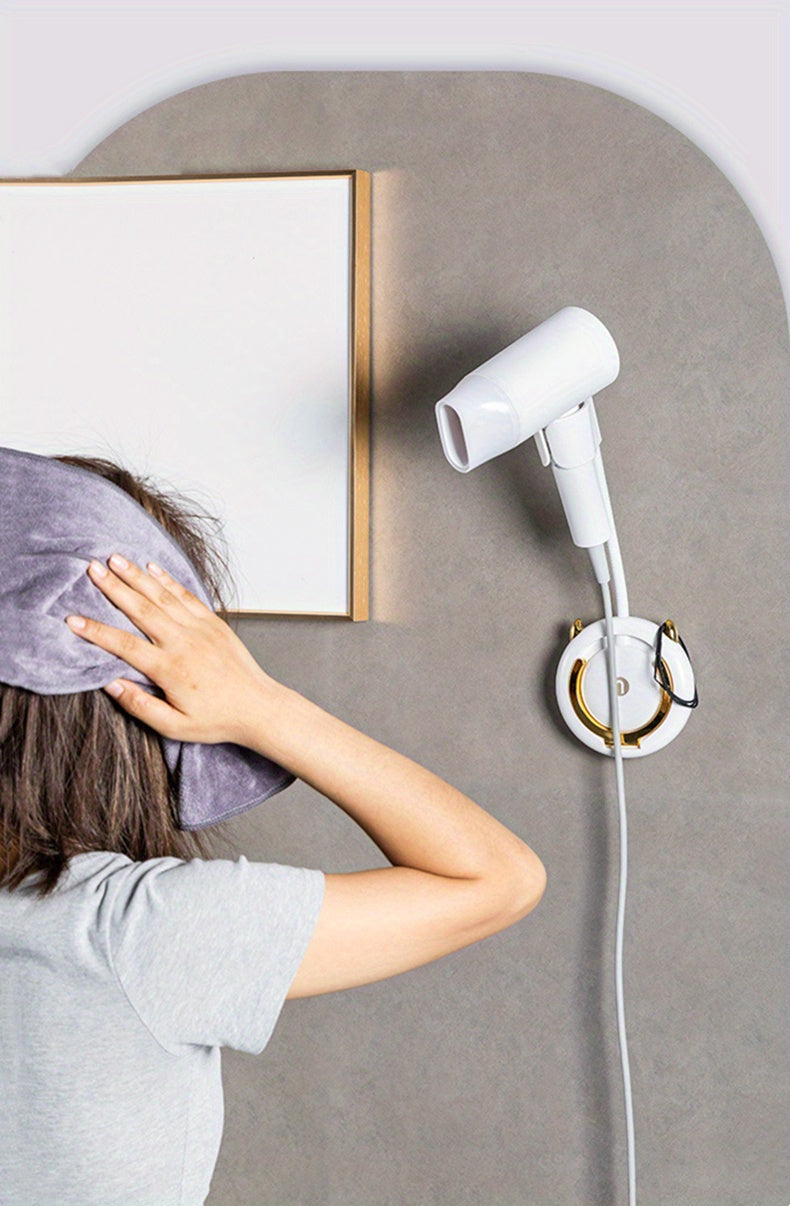1 Stück universelle, spurlose Wandhalterung für Haartrockner, Haartrocknerhalterung für Badezimmer ohne Bohren, 360° verstellbarer, freihändiger Haartrocknerhalter aus Kunststoff, Badezimmerzubehör