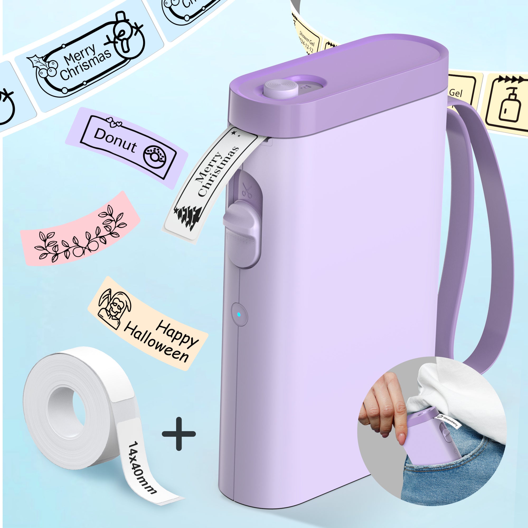 Tragbarer Mini-Thermoetikettendrucker, P21B Etikettendrucker, kabelloses Etikettiergerät, einfach zu bedienen, für Smartphones, zur Aufbewahrung und Raumorganisation, Büro und Zuhause, mehrfarbig.