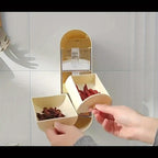 Ein 5-teiliges Gewürzspender-Set für die Küche, mit Fächern für Salz, Glutamat und verschiedene Würzmittel, zur Wandmontage ohne Bohren geeignet, mit einer Aufbewahrungsbox mit mehreren Fächern.