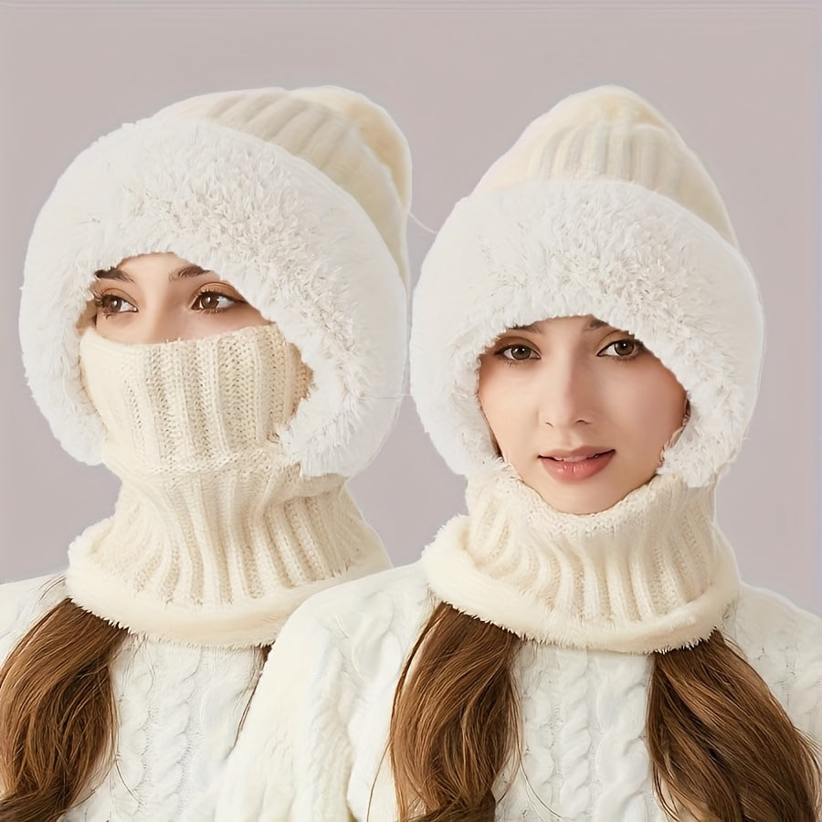 3-in-1 Wintermütze aus Fleece für Damen: Mütze, Gesichtsmaske und Halswärmer in einem – weiches Plüschfutter mit Ohrenklappen, elastischer Bund, ideal zum Skifahren, Radfahren und für Outdoor-Aktivitäten. Handwaschbar und kompakt zu verstauen.