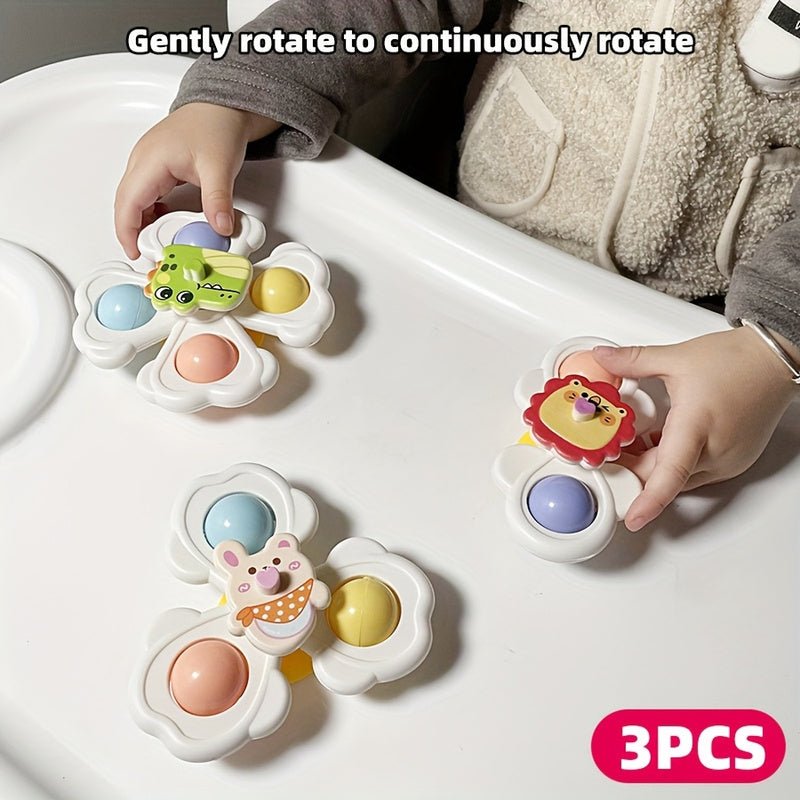 3er-Set Kreisel mit Saugnapf in Tierform für Kinder, fördert die Hand-Augen-Koordination, ideales Geschenk zum Geburtstag, zu Weihnachten oder Ostern