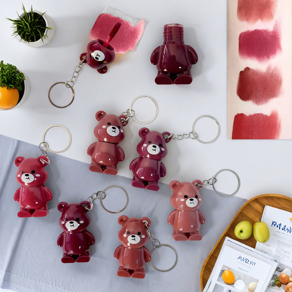 24 Schokoladenbär-Schlüsselanhänger, matter Lipgloss in 6 Farben, antihaftbeschichtete Becher, glattes und nicht klebendes Lipgloss-Display-Box-Set zum Selbermachen – die perfekte Geschenkidee für Feste