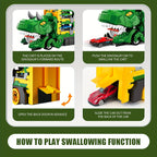 Dreiteiliger Dinosaurier-Spielzeuglaster – Sechs Miniatur-Automodelle aus Metalllegierung, interaktive Eltern-Kind-Spiele, ausziehbar zu einer Rennstrecke, perfektes Geschenk für Jungen- und Mädchengeburtstage