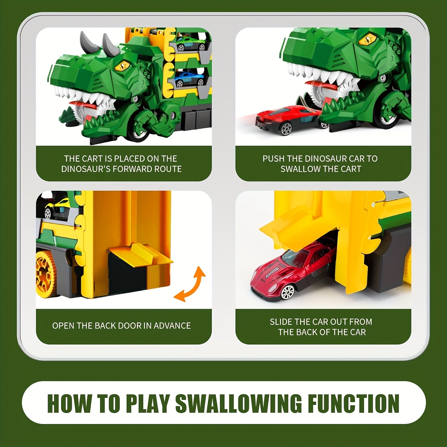 Dreiteiliger Dinosaurier-Spielzeuglaster – Sechs Miniatur-Automodelle aus Metalllegierung, interaktive Eltern-Kind-Spiele, ausziehbar zu einer Rennstrecke, perfektes Geschenk für Jungen- und Mädchengeburtstage