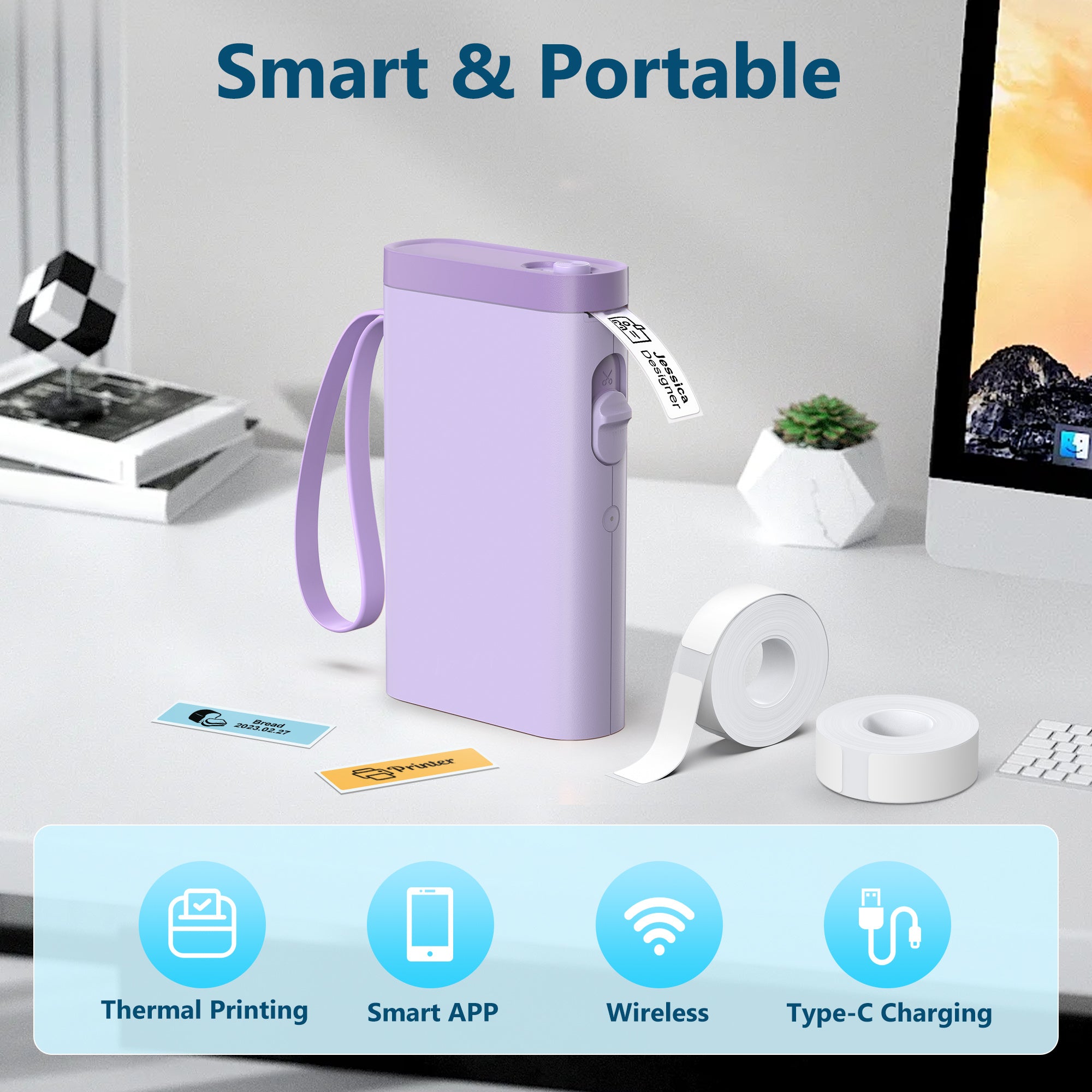 Tragbarer Mini-Thermoetikettendrucker, P21B Etikettendrucker, kabelloses Etikettiergerät, einfach zu bedienen, für Smartphones, zur Aufbewahrung und Raumorganisation, Büro und Zuhause, mehrfarbig.