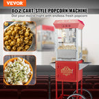 VEVOR Popcornmaschine mit Wagen, 850 W, 8 oz (ca. 227 g), 48 Tassen, Rot