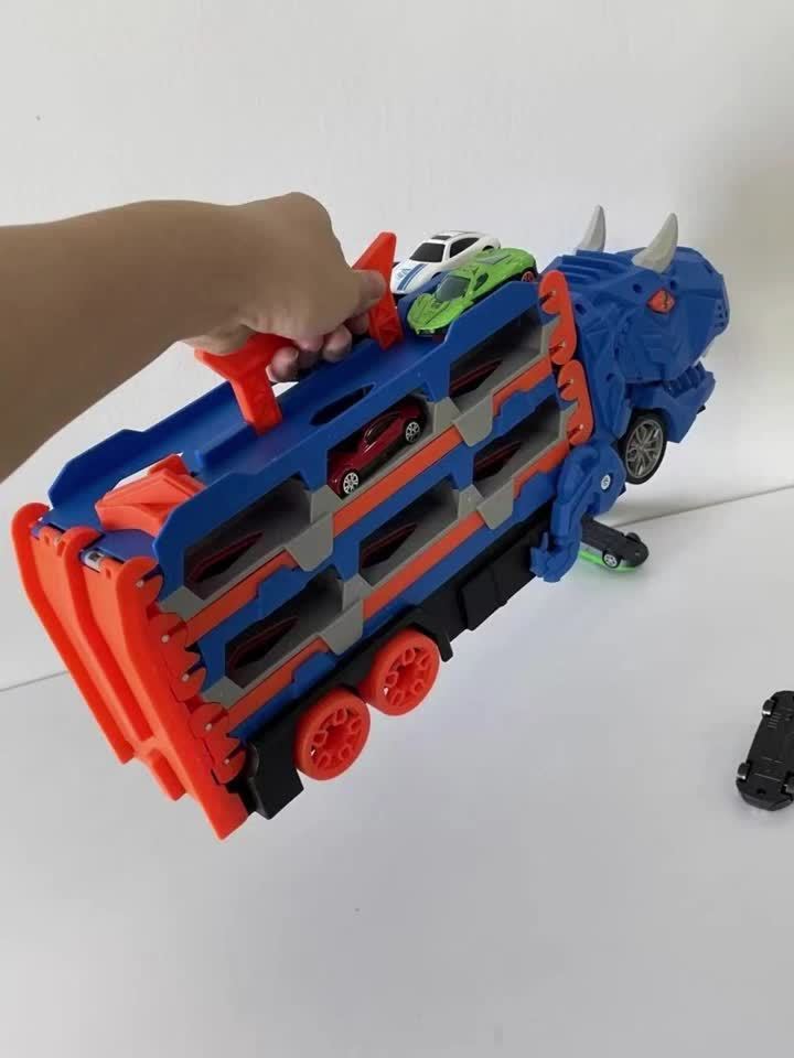 Dreiteiliger Dinosaurier-Spielzeuglaster – Sechs Miniatur-Automodelle aus Metalllegierung, interaktive Eltern-Kind-Spiele, ausziehbar zu einer Rennstrecke, perfektes Geschenk für Jungen- und Mädchengeburtstage