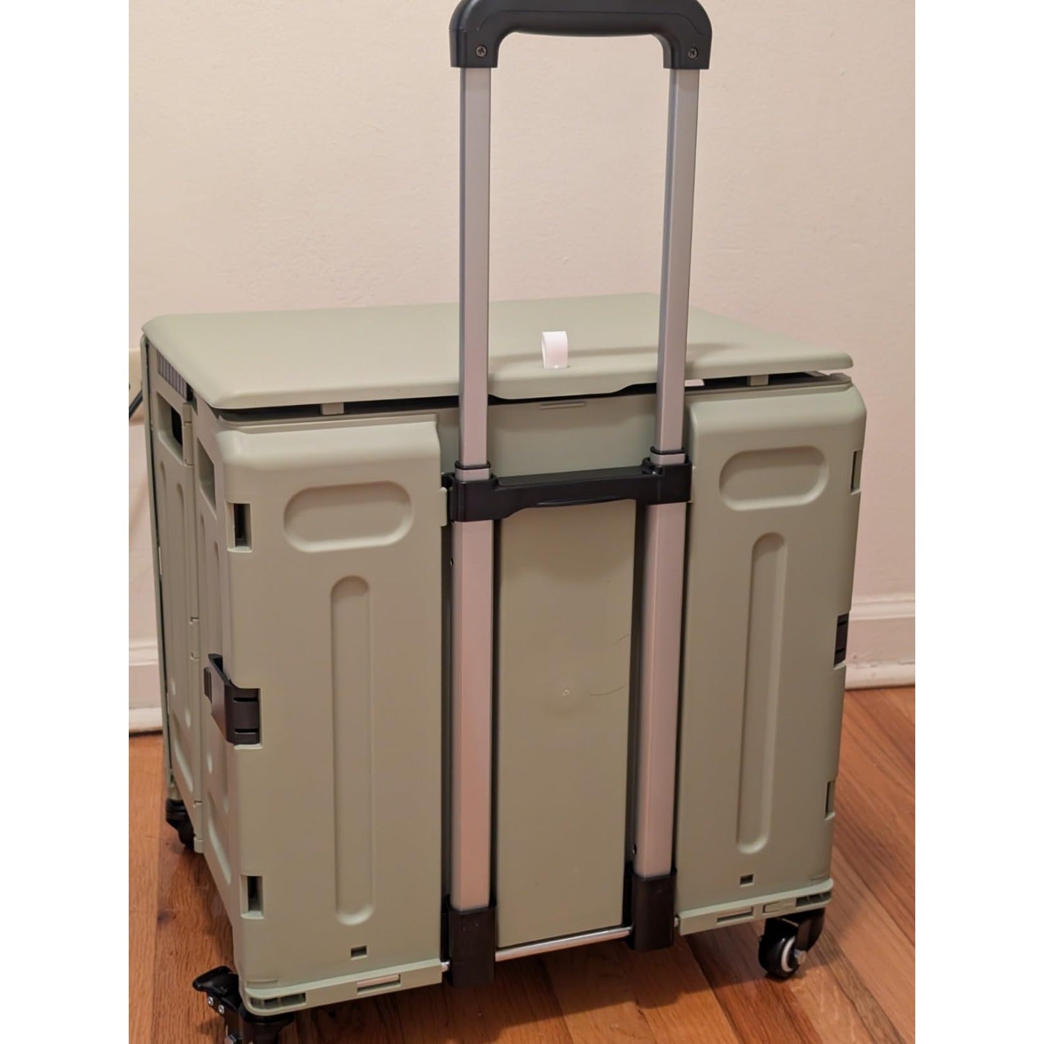 Heavy-Duty Foldable Utility Cart with 4 Rotating Wheels & Telescoping Handle - Collapsible Portable Rolling Crate Handcart, Durable Plastic/Metal Construction for Travel, Shopping, Office, Teachers, Luggage Storage, Office Or