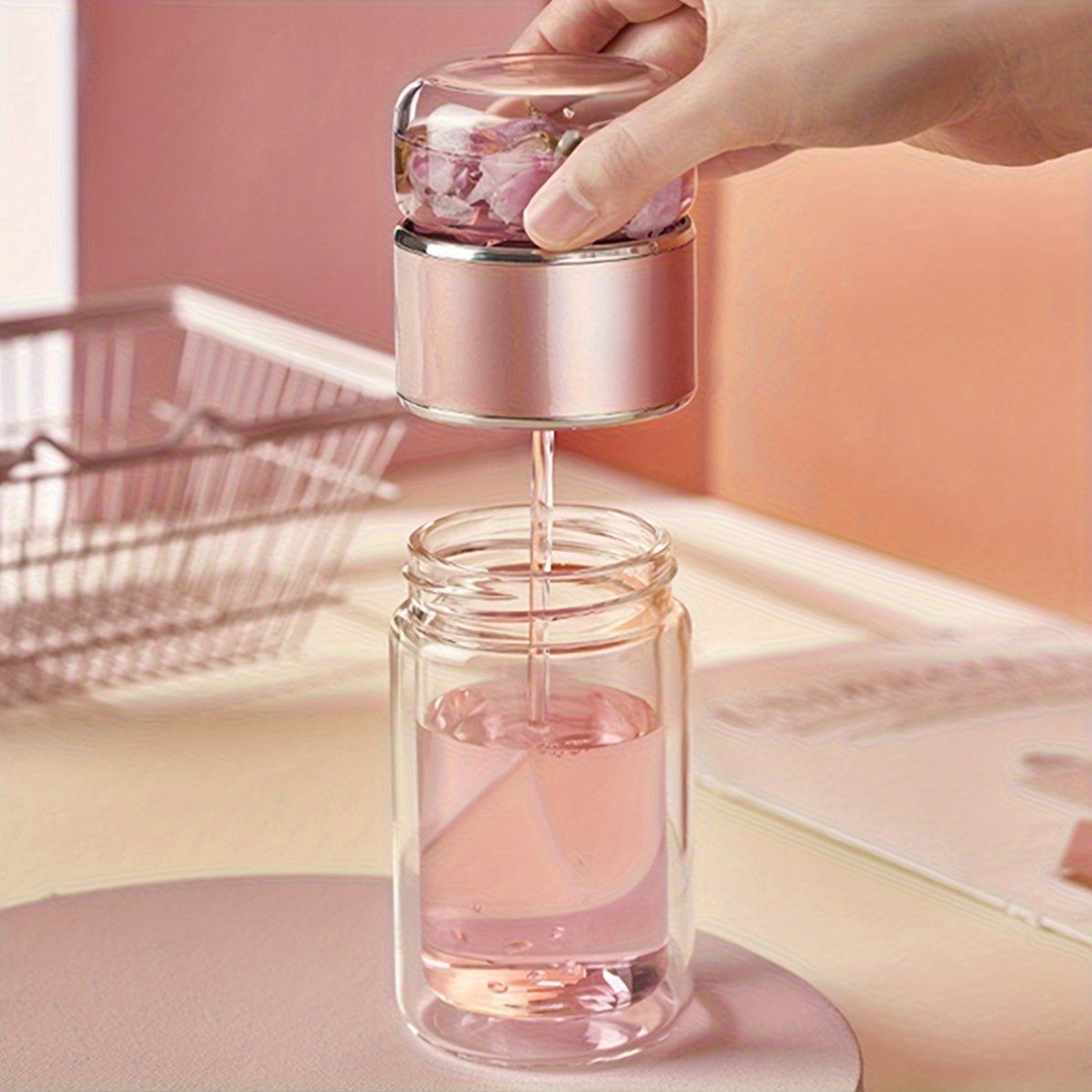 1 doppelwandige Glas-Tee-Eiflasche – isoliert, hitzebeständig, tragbar mit Teetrennfunktion, wiederverwendbar für Zuhause und unterwegs, familienfreundliches Design, multifunktionales Trinkgefäß | Transparenter Teetrenner