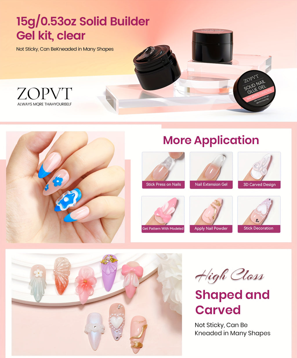 2pcs Transparent 3D Sculpting Gel Set - Non-Stick Hand Carving Gel, Suitable for Nail Art, 3D Flower Designs, and Salon Supplies, Nail Sculpting Gel, Gel Nail Kits, Nail Molding Gel, Beauty Professionals, DIY Manicure Lovers