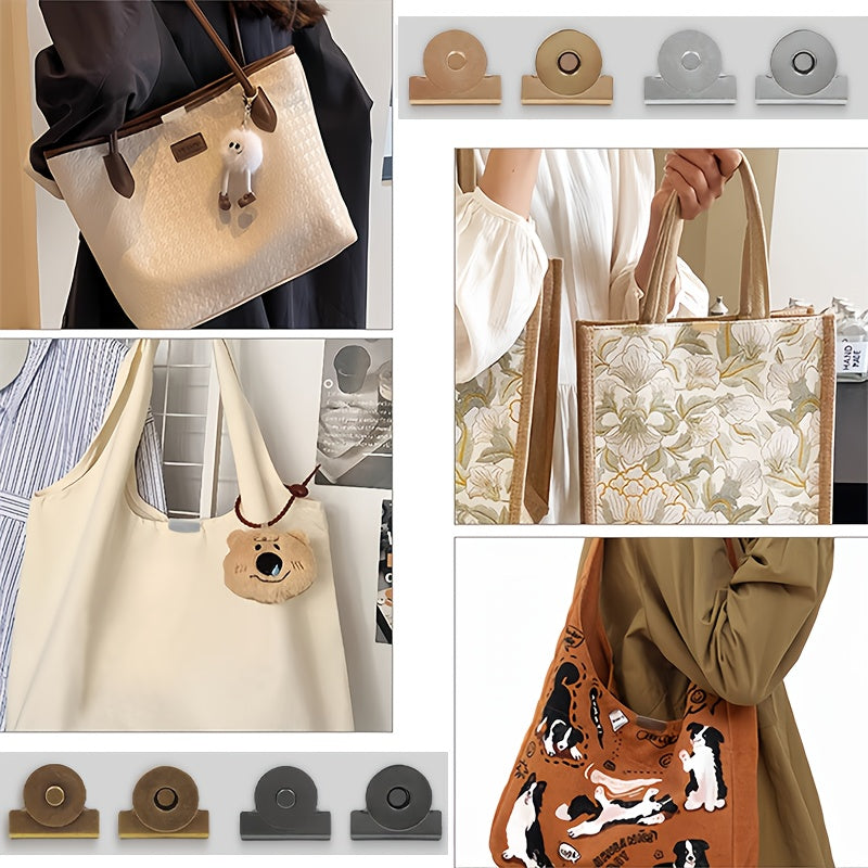 Set mit 4 metallischen Magnetverschlüssen in Schwarz, Gold, Silber und Bronze, ideal für die Verwendung an Taschen, Schachteln, Vorhängen und verschiedenen anderen Gegenständen.