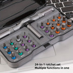 Kompaktes 25-in-1-Ratschenschraubendreher-Set mit Magnet | Abnehmbarer Griff und Präzisionsbits | Für die Reparatur von Telefonen/Uhren/PCs | Heimwerker-Werkzeugset aus Chrom-Vanadium-Stahl | Robustes, tragbares Etui
