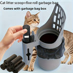 Katzenstreuschaufel mit Einhandverschluss (großes Fassungsvermögen) - Freihändige Haustierkotschaufel für Katzen/kleine Hunde, streubeutelfreundlich, geruchsneutralisierend (5 Müllbeutelrollen enthalten, kein direkter Handkontakt)