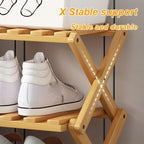 Adjustable & Foldable Bamboo Shoe Rack - Space-Saving 3-9 Tier Shoe Organizer for Small Spaces, No-Install Expandable Design for Home & Office, Natural Wood Finish, Shoe Storage Organizer