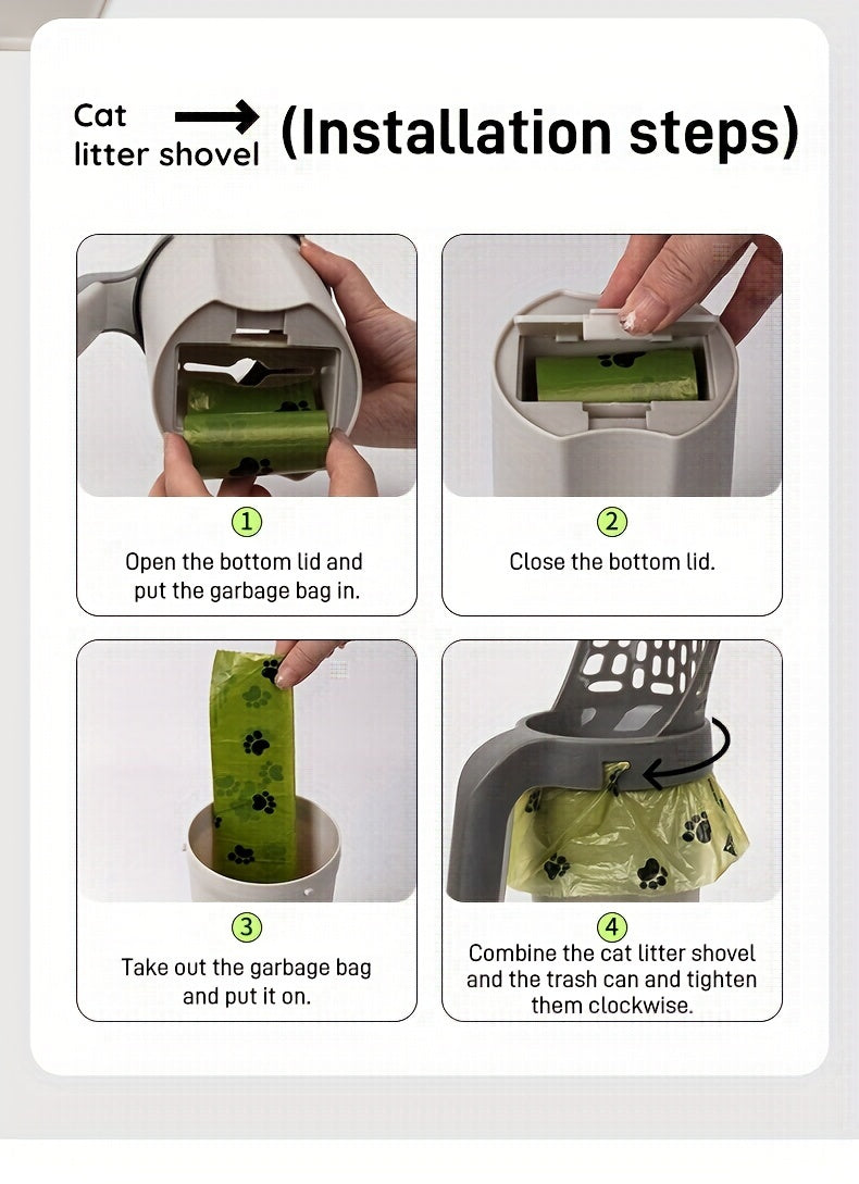 Großvolumige Katzenstreuschaufel mit integriertem Abfallbehälter – Tragbare, leicht zu reinigende Kunststoff-Katzenstreuschaufel